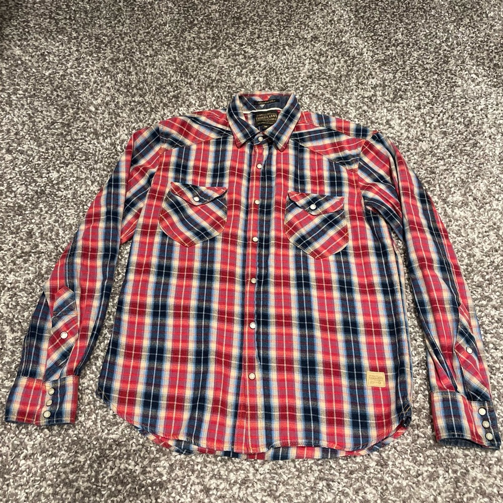 Plaid Red, Blue, Yellow & White Long-Sleeve Button Down